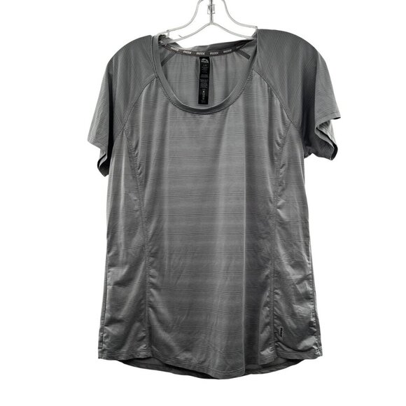 Reebok Women's Striped Active Short Sleeve Top Gray Size Large Scoop Neck - Picture 1 of 8